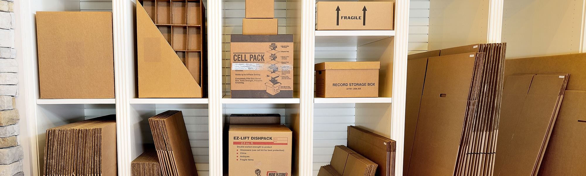 image of merchandise display boxes moving packing storage shipping