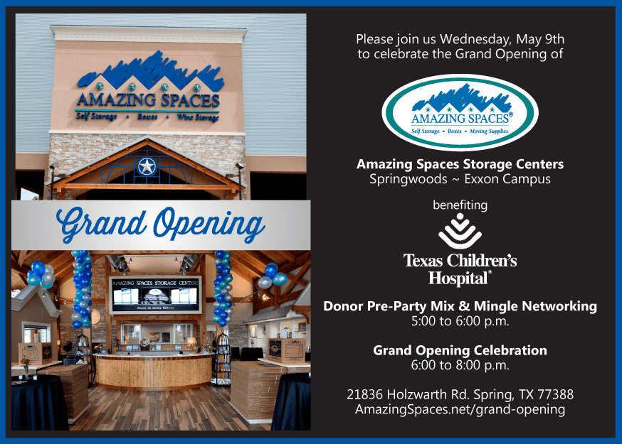 Grand Opening Invite | Amazing Spaces Grand Opening Celebration and Fundraiser for Texas Children's Hospital | Amazing Spaces Storage Centers